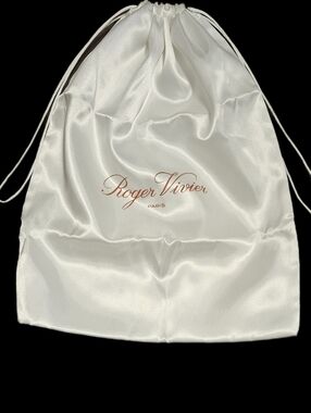 NEW Roger Vivier White Satin Dust Bag Red Logo Drawstring 15" Handbag Storage
